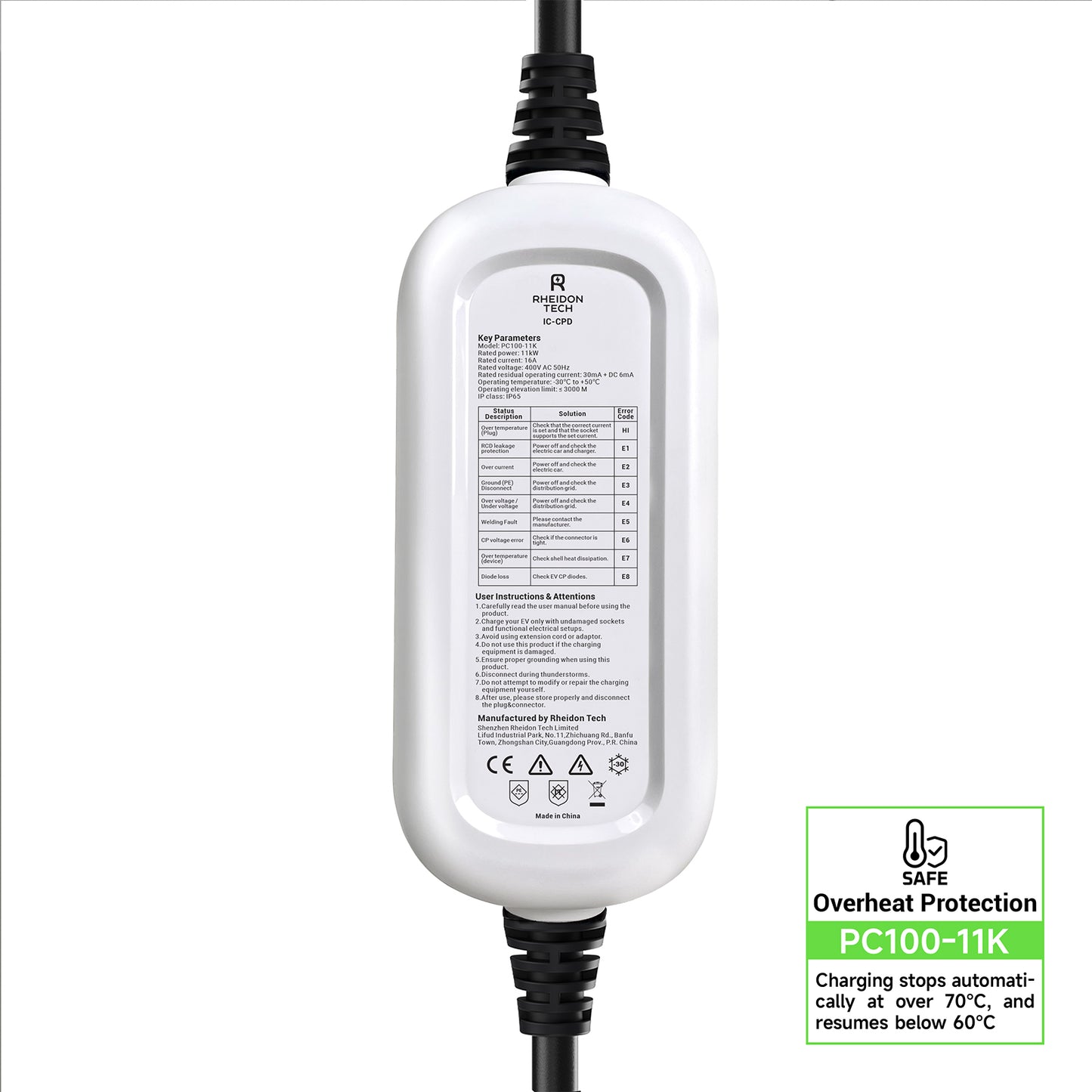 RHEIDON TECH 11kW Cargador Portátil Tipo 2